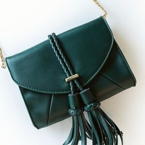 Sophisticated Dark Green Crossbody Bag with Tassels